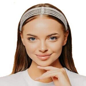 Metallic Rhinestones Headband Crystal Elastic Bridal Strass Silver Hair Jewelry